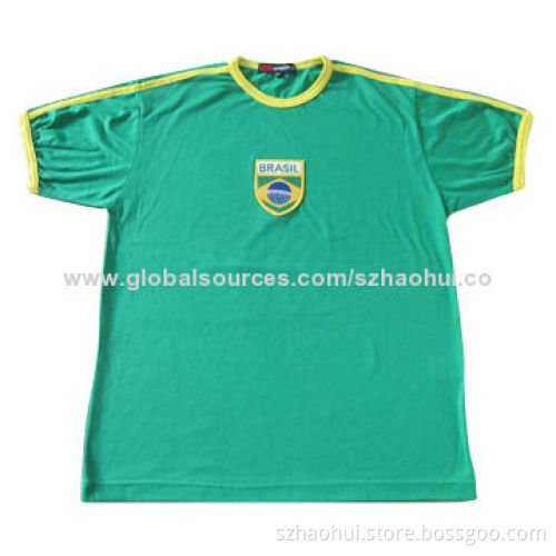 Men's round neck cotton t-shirt with badge embroidery decoration, OEM manufacturer